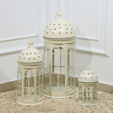 طقم فانوس رمضان /3 احجام شكل مأذنة مدور تنك بيج قبة كبير نجوم EL16/10 =رم2